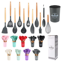Offre Spéciale : Ensemble d'ustensiles de cuisine écologiques 12 pièces avec outils en silicone et manches en bois, compatibles lave-vaisselle (cuillère, spatule, spatule à retourner, pince)