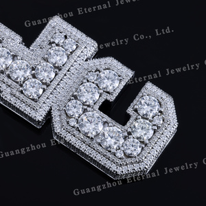 Op maat gemaakte dames heren D VVS <span class=keywords><strong>Moissanite</strong></span> diamant letter naam logo hanger S925 zilver 10k 14k 18k massief gouden Iced Out bedels hangers - Product Image 4