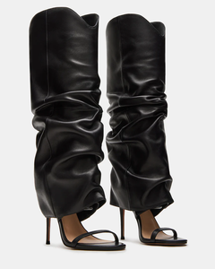 Sandalias de Tacón de Aguja con Punta Abierta y Pliegues de Cuero Negro para Mujer, Estilo 2025 - Product Image 2