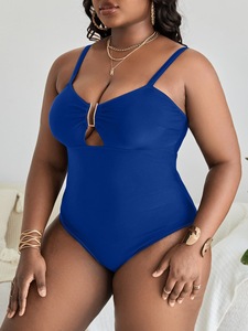 STOCK 3Colors Solid Women <strong>Bandeau</strong> Thongs <strong>Tankini</strong> 1 Piece Plus Size Swimwear Spandex/Nylon Waist Drawstring S-XL - Product Image 2