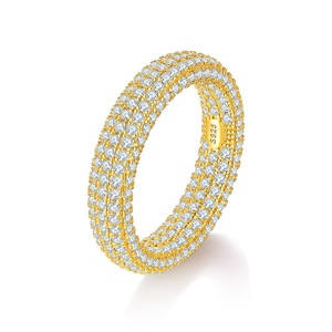 Gold Plated 925 Silver Moissanite Eternity Band <b>Ring</b> Round Brilliant Cut Pave Setting Luxury Unisex Wedding Jewelry - Product Image 1