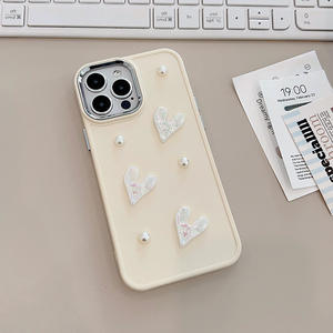 Funda para iPhone 13 con diseño de corazón de perla blanca lechosa, tridimensional, compatible con iPhone 11, 14, 15, 16, 17 y Pro Max, estilo pequeño. - Product Image 3