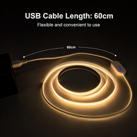 Ruban LED COB flexible 5V USB, 320 LED, bande lumineuse LED avec interrupteur tactile, variateur de luminosité pour éclairage intérieur