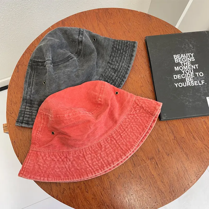 wholesale plain blank kids mens womens vintage washed cotton high quality distressed denim bucket hat with custom logo