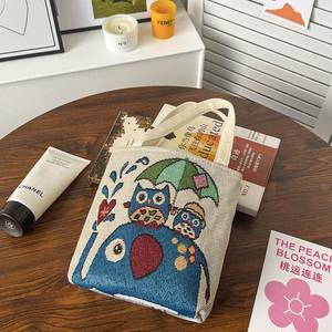 Jacquard Embroidered <b>Canvas</b> Handbag Cute Cartoon <b>Mini</b> Small Fresh Satchel Bag Casual Polyester Mobile Phone Bag - Product Image 4