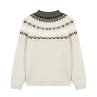 AiNear Vente en gros logo personnalisé Oem & Odm Pull à manches longues col rond Fair Isle Jacquard beige pull tricoté en coton pour hommes