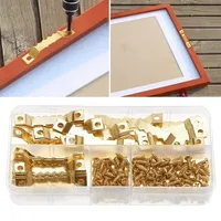 300 pièces 100 ensemble doré dents de scie cadre photo cintre suspendu Photo mur peinture à l'huile miroir scie dents crochets avec vis