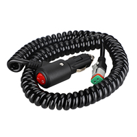 Câble d'alimentation spiralé 12V 24V 5A pour allume-cigare de voiture vers connecteur DT2, 3M 18AWG, avec interrupteur marche/arrêt pour lampe de travail LED