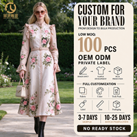 Fabricant de vêtements en gros, robes décontractées pour femmes, sur mesure, été, faible MOQ, en lin/coton tissé, motif floral, coupe trapèze, longues, OEM ODM