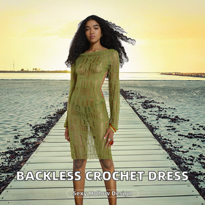 ชุดคลุมชายหาดถักโครเชต์แบบเว้าหลัง แขนยาว รุ่นใหม่ปี 2024 เซ็กซี่ โปร่ง ระบายอากาศได้ดี แห้งเร็ว ชุดเดรสกระโปรงถัก 1 ชิ้น - Product Image 2