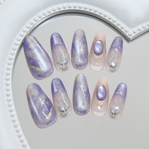 Faux ongles à presser 3D effet œil de chat <span class=keywords><strong>d</strong></span>égradé galaxie bleu violet rêveur, style européen, amovibles et réutilisables, 30 pièces - Product Image 3