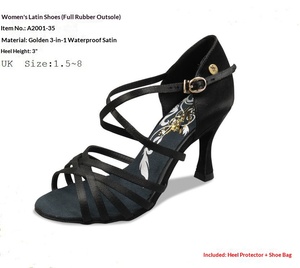 Chaussures <span class=keywords><strong>de</strong></span> danse latine pour femmes, style croisé, Cha-Cha, dessus en denim et satin, talon <span class=keywords><strong>de</strong></span> 7,6 cm, semelle souple, professionnelles - Product Image 3