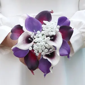 SPH004 2024 Popular Simulation Purple PU Calla Lily Holding Bridal Bouquet Wedding Bride Holding Bouquet