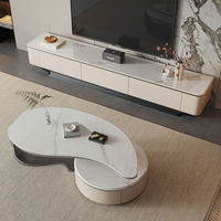 Ensemble table basse et meuble TV en bois massif en forme de feuille, style moderne, luxe léger, pour chambre/salon - Nouveau design unique