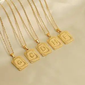 Waterproof 18k Gold Plated Ins New Design Square Pendant O Chain 316l Stainless Steel A-z Alphabet Letter Initial Necklace