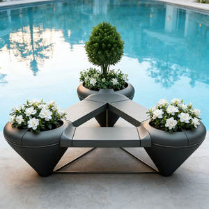 Banc de jardin en fibre de verre résistant aux UV B80 |   Chaise d'attente commerciale robuste, pot à plantes pour école, bibliothèque, salon - Product Image 4