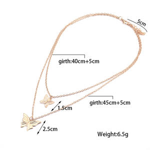 Nouveau alliage de galvanoplastie or papillon <span class=keywords><strong>collier</strong></span> bijoux en gros femmes <span class=keywords><strong>multicouche</strong></span> <span class=keywords><strong>Double</strong></span> papillon <span class=keywords><strong>collier</strong></span> - Product Image 3