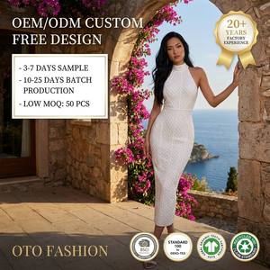 Robe longue élégante et sexy pour femme, col rond, coupe droite, décontractée, été, perles personnalisées, haut de gamme, lavable, usage quotidien - Product Image 1