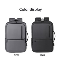 Gri Genişletilebilir Laptop Sırt Çantası Erkek PU Deri İş Sırt Çantası Çift Ön Fermuarlı Cep Perakende Distribütör Tedarikçisi