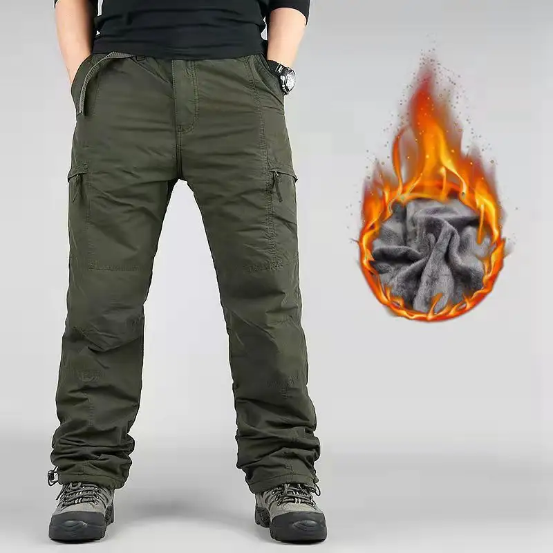 W210r Katoenen Broek Losse Leger Groene Cargo Broek Mannen Casual Plus Dikke Tooling Broek Maat Winter Fleece Warme Broek