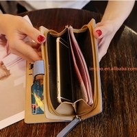 Harga pabrik dompet wanita dompet panjang daun berongga untuk Gadis wanita uang koin saku pemegang kartu tas genggam ponsel wanita