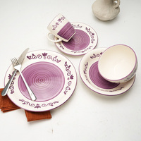 Ensemble de vaisselle rond violet 20pc en céramique avec motif floral ensemble de dîner en grès vente chaude ensembles de vaisselle pour les restaurants