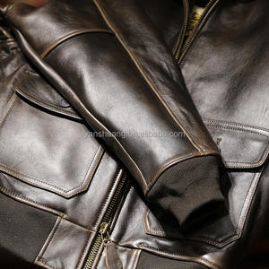 Chaqueta de Cuero Genuino para Hombre, Estilo Bomber G1, de Invierno, Alta Calidad, Talla Grande Europea y Estadounidense, Gruesa, con Cuello de Piel de Cordero de 1.5mm - Product Image 4