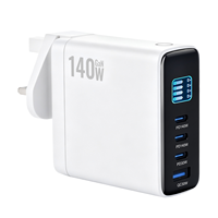 Chargeur rapide GaN 140W PD3.1 avec affichage numérique, adaptateur secteur USB-C PD USB-A QC pour ordinateur portable de jeu, téléphone, tablette, logo personnalisé OEM