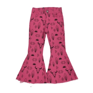 En stock Western Cowgirl Cactus Imprimer Enfants Denim Pantalon Jeans En Gros Petites Filles Mode Jeans Enfants Vêtements - Product Image 1