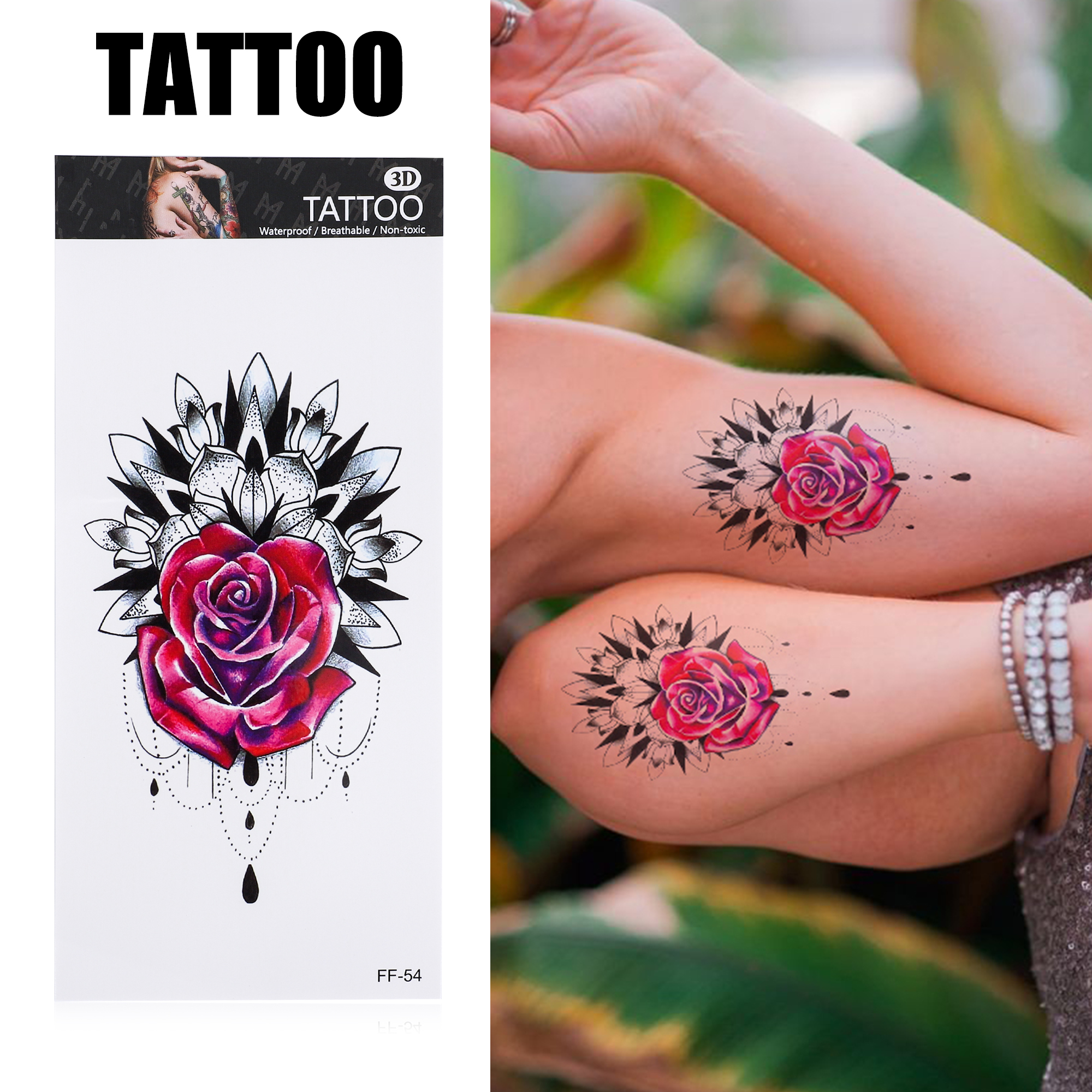 Wenshen Großhandel 5000 Designs Wasserdicht Schweiß fest Temporär Langlebig 2 Wochen Rosen blumen Semi Permanent Tattoos