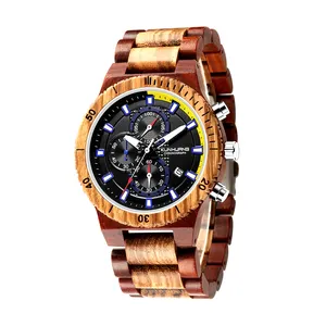Kunhuang 品牌男装大表盘木制腕表 2020 新款男士多功能夜光指针黑檀木斑马木手表