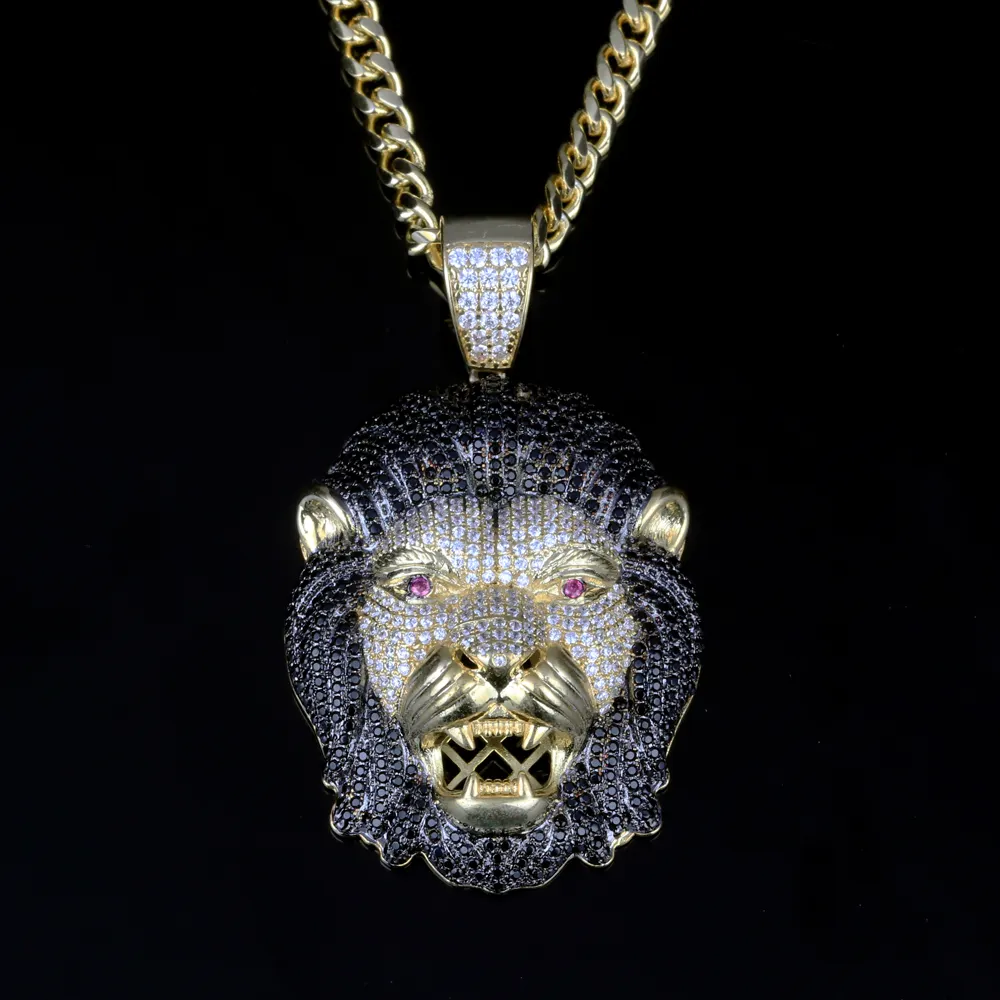 Hip Hop Jewelry Hot Sale Lion Head Pendant Necklace Design Gold Plated Men Necklace Iced Out Punk Jewelry