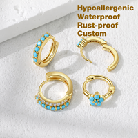 Anting Hoop Turquoise Berlapis Emas Asli 18K Grosir ZUOLA, Anting Huggies Bunga CZ Mungil, Perhiasan Tindik Tubuh Trendi