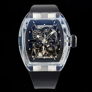 Montre-bracelet automatique mécanique pour homme, étanche, de qualité supérieure, avec mouvement squeletté de luxe, boîtier transparent et forme tonneau. - Product Image 1