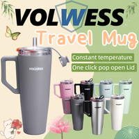 Gobelet de luxe 38oz à double paroi en acier inoxydable 18/8, pour eau et café, avec poignée et paille – Idée cadeau parfaite