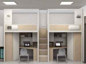 Lit superposé en bois et acier pour dortoir étudiant, gain de place, avec bureau et armoire, mobilier scolaire, lit mezzanine - Product Image 4