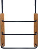 Porte-serviettes à 3 niveaux à suspendre sur la porte, en bois massif et métal noir mat, pour salle de bain
