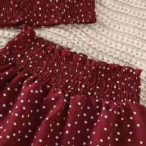 Girls 2023 Summer Suit New Children's Polka Dot Flying Sleeve Suspender + Polka Dot Pleated Skirt Two-Piece Set For 2-8 Y Girl