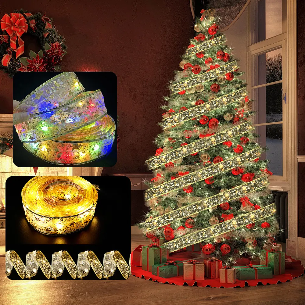クリスマスリボンライト16.4フィート50 Ledバッテリー式クリスマスフェアリーライト屋外クリスマスツリーデコレーションパーティーデコレーション