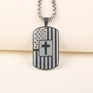 Collier pendentif personnalisé en acier inoxydable 316L plaqué or 14K 18K PVD, bijoux fins, collier drapeau américain pour homme - Product Image 5