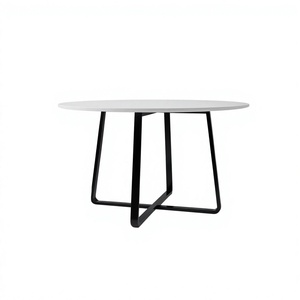 Modern Round <b>Coffee</b> <b>Table</b> With Black Metal Frame <b>White</b> Laminate Top Minimalist Design Living Room Furniture - Product Image 1
