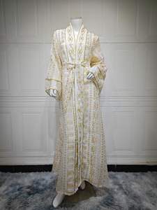 妇女穆斯林阿拉伯妇女长裙卡夫坦奢华蕾丝无缝刺绣亮片阿巴亚穆斯林妇女派对礼服2件套 - Product Image 5