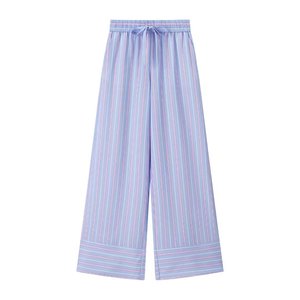 New Women's Bow-Trim Striped Shirt &amp; Striped Bow-Trim Wide-Leg <strong>Pants</strong> 2-Piece Set Sehe Fashion - Product Image 4