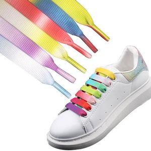 Hot Seller Fashionable <b>Rainbow</b> Gradient 12mm Wide Cotton Polyester MQ Shoelaces for Sneakers 1.2cm Extra Wide Shoe Laces - Product Image 1