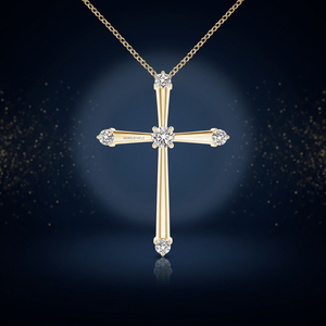 Pendentif croix en or jaune avec diamants de laboratoire taille brillant ronds, bijoux religieux en or 10K 14K 18K et argent 925 935 - Product Image 1