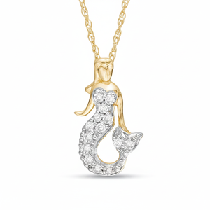 Colgante de Sirena de Oro Amarillo de 10K de Alta Calidad con Diamante Redondo Natural, Hermoso Adorno con Incrustaciones para Aniversario Infantil - Product Image 2