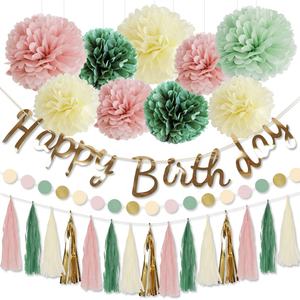 Easttern <span class=keywords><strong>Feliz</strong></span> cumpleaños Set Banner papel de seda Pom círculo puntos guirnalda borla cumpleaños fiesta suministros decoraciones Set 12/S - Product Image 1