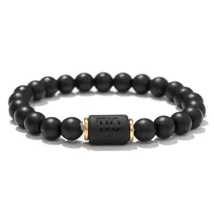 DUYIZHAO Buddha Beads braccialetti elastici bracciali zodiacali europei e americani gioielli con perline smerigliate nere per uomo donna regalo