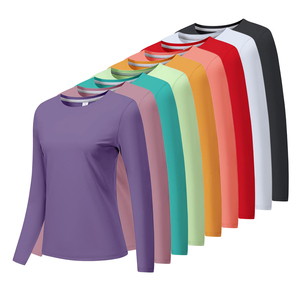 Venta al por mayor de ropa deportiva personalizada de manga larga para mujeres gimnasio camisetas estiramiento cuello redondo sudadera mujeres Fitness camisetas - Product Image 2