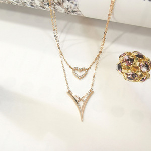 Collar de corazón invertido de oro de 18 quilates con diamantes, joyería de oro macizo de dos capas, collares de oro real para mujer